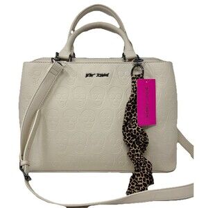 Women’s Betsy Johnson Handbag Tote Embossed Skulls XODELTA Chalk Cream Color NWT